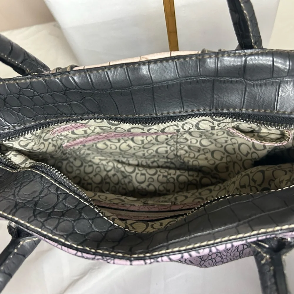 Guess Vintage Black & Pink crocodile skin textured bag